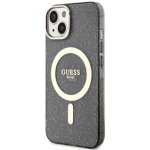 Guess GUHMP14SHCMCGK Apple iPhone 14 / 15 / 13 6.1" juodos spalvos kietas dėklas Glitter Gold MagSafe - Image 2