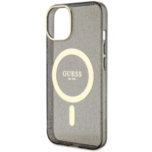 Guess GUHMP14SHCMCGK Apple iPhone 14 / 15 / 13 6.1" juodos spalvos kietas dėklas Glitter Gold MagSafe - Image 6