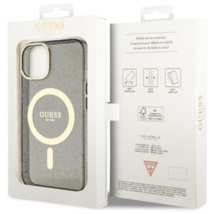 Guess GUHMP14MHCMCGK Apple iPhone 14 Plus / 15 Plus 6.7" juodos spalvos kietas dėklas Glitter Gold MagSafe - Image 8