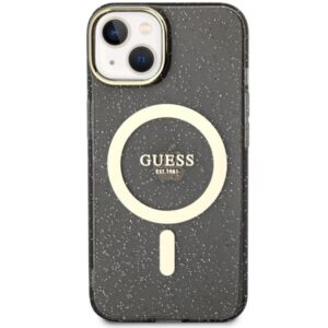Guess GUHMP14MHCMCGK Apple iPhone 14 Plus / 15 Plus 6.7" juodos spalvos kietas dėklas Glitter Gold MagSafe - Image 3