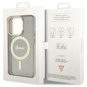 Guess GUHMP14LHCMCGK Apple iPhone 14 Pro 6.1" juodos spalvos kietas dėklas Glitter Gold MagSafe - Image 8