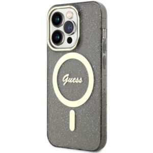 Guess GUHMP14LHCMCGK Apple iPhone 14 Pro 6.1" juodos spalvos kietas dėklas Glitter Gold MagSafe - Image 2