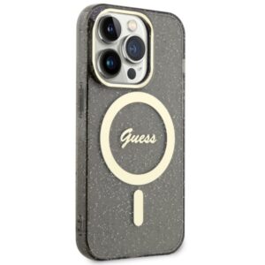 Guess GUHMP14LHCMCGK Apple iPhone 14 Pro 6.1" juodos spalvos kietas dėklas Glitter Gold MagSafe - Image 4