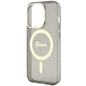 Guess GUHMP14LHCMCGK Apple iPhone 14 Pro 6.1" juodos spalvos kietas dėklas Glitter Gold MagSafe - Image 6