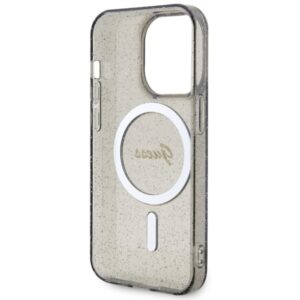 Guess GUHMP14LHCMCGK Apple iPhone 14 Pro 6.1" juodos spalvos kietas dėklas Glitter Gold MagSafe - Image 7