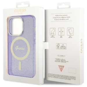 Guess GUHMP14XHCMCGU Apple iPhone 14 Pro Max 6.7" violetinės spalvos kietas dėklas Glitter Gold MagSafe - Image 8