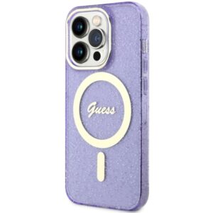 Guess GUHMP14XHCMCGU Apple iPhone 14 Pro Max 6.7" violetinės spalvos kietas dėklas Glitter Gold MagSafe - Image 2