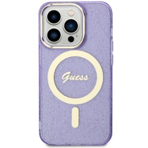 Guess GUHMP14XHCMCGU Apple iPhone 14 Pro Max 6.7" violetinės spalvos kietas dėklas Glitter Gold MagSafe - Image 3