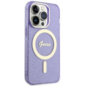 Guess GUHMP14XHCMCGU Apple iPhone 14 Pro Max 6.7" violetinės spalvos kietas dėklas Glitter Gold MagSafe - Image 4