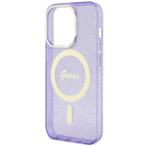 Guess GUHMP14XHCMCGU Apple iPhone 14 Pro Max 6.7" violetinės spalvos kietas dėklas Glitter Gold MagSafe - Image 6