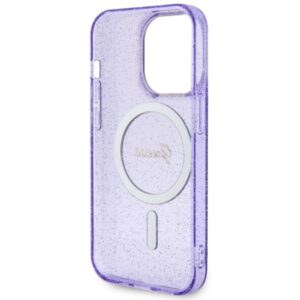 Guess GUHMP14XHCMCGU Apple iPhone 14 Pro Max 6.7" violetinės spalvos kietas dėklas Glitter Gold MagSafe - Image 7