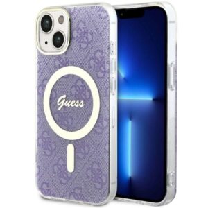 Guess GUHMP14SH4STU Apple iPhone 14 / 15 / 13 6.1" violetinės spalvos kietas dėklas 4G MagSafe
