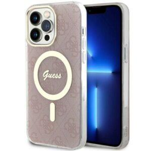 Guess GUHMP14XH4STP Apple iPhone 14 Pro Max 6.7" rožinės spalvos kietas dėklas 4G MagSafe