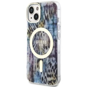 Guess GUHMP14SHLEOPWB Apple iPhone 14 / 15 / 13 6.1" blue kietas dėklas Leopard MagSafe - Image 2