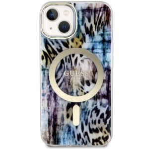 Guess GUHMP14SHLEOPWB Apple iPhone 14 / 15 / 13 6.1" blue kietas dėklas Leopard MagSafe - Image 3
