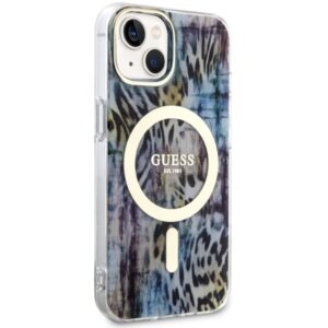 Guess GUHMP14SHLEOPWB Apple iPhone 14 / 15 / 13 6.1" blue kietas dėklas Leopard MagSafe - Image 4
