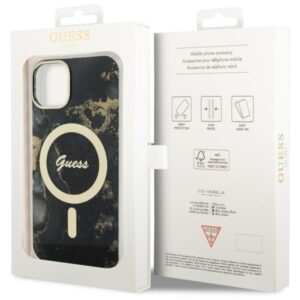 Guess GUHMP14SHTMRSK Apple iPhone 14 / 15 / 136.1" juodos spalvos kietas dėklas Golden Marble MagSafe - Image 8
