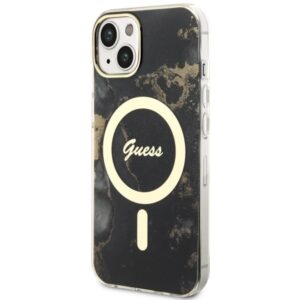 Guess GUHMP14SHTMRSK Apple iPhone 14 / 15 / 136.1" juodos spalvos kietas dėklas Golden Marble MagSafe - Image 2