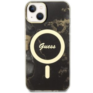 Guess GUHMP14SHTMRSK Apple iPhone 14 / 15 / 136.1" juodos spalvos kietas dėklas Golden Marble MagSafe - Image 3