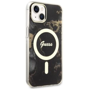 Guess GUHMP14SHTMRSK Apple iPhone 14 / 15 / 136.1" juodos spalvos kietas dėklas Golden Marble MagSafe - Image 4