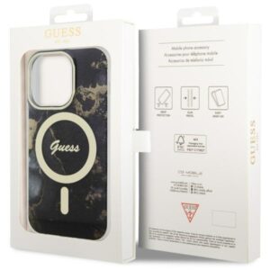 Guess GUHMP14LHTMRSK Apple iPhone 14 Pro 6.1" juodos spalvos kietas dėklas Golden Marble MagSafe - Image 8