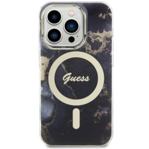 Guess GUHMP14LHTMRSK Apple iPhone 14 Pro 6.1" juodos spalvos kietas dėklas Golden Marble MagSafe - Image 3