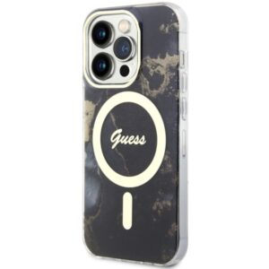 Guess GUHMP14XHTMRSK Apple iPhone 14 Pro Max 6.7" juodos spalvos kietas dėklas Golden Marble MagSafe - Image 2