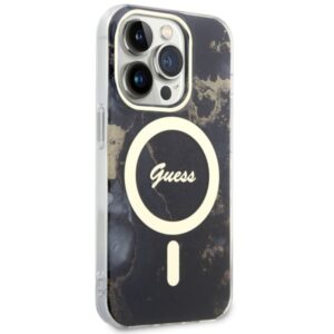 Guess GUHMP14XHTMRSK Apple iPhone 14 Pro Max 6.7" juodos spalvos kietas dėklas Golden Marble MagSafe - Image 4