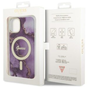 Guess GUHMP14SHTMRSU Apple iPhone 14 / 15 / 13 6.1" violetinės spalvos kietas dėklas Golden Marble MagSafe - Image 8