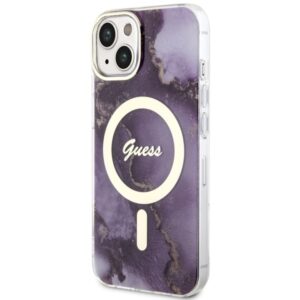 Guess GUHMP14SHTMRSU Apple iPhone 14 / 15 / 13 6.1" violetinės spalvos kietas dėklas Golden Marble MagSafe - Image 2