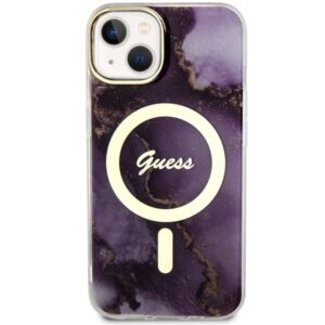 Guess GUHMP14SHTMRSU Apple iPhone 14 / 15 / 13 6.1" violetinės spalvos kietas dėklas Golden Marble MagSafe - Image 3