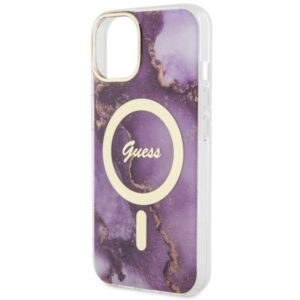Guess GUHMP14SHTMRSU Apple iPhone 14 / 15 / 13 6.1" violetinės spalvos kietas dėklas Golden Marble MagSafe - Image 6