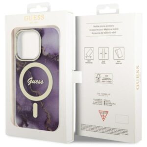 Guess GUHMP14LHTMRSU Apple iPhone 14 Pro 6.1" violetinės spalvos kietas dėklas Golden Marble MagSafe - Image 8