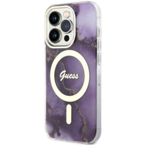 Guess GUHMP14LHTMRSU Apple iPhone 14 Pro 6.1" violetinės spalvos kietas dėklas Golden Marble MagSafe - Image 2