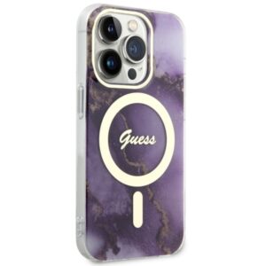 Guess GUHMP14LHTMRSU Apple iPhone 14 Pro 6.1" violetinės spalvos kietas dėklas Golden Marble MagSafe - Image 4