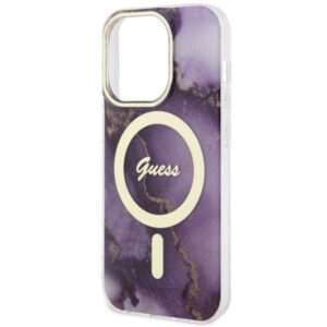 Guess GUHMP14LHTMRSU Apple iPhone 14 Pro 6.1" violetinės spalvos kietas dėklas Golden Marble MagSafe - Image 6