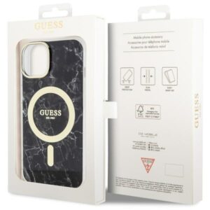 Guess GUHMP14SPCUMAK Apple iPhone 14 / 15 / 13 6.1" juodos spalvos kietas dėklas Marble MagSafe - Image 8