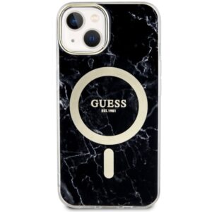 Guess GUHMP14SPCUMAK Apple iPhone 14 / 15 / 13 6.1" juodos spalvos kietas dėklas Marble MagSafe - Image 3