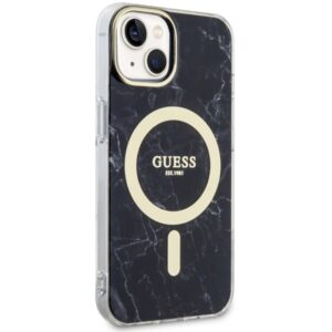 Guess GUHMP14SPCUMAK Apple iPhone 14 / 15 / 13 6.1" juodos spalvos kietas dėklas Marble MagSafe - Image 4