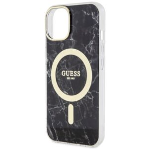 Guess GUHMP14SPCUMAK Apple iPhone 14 / 15 / 13 6.1" juodos spalvos kietas dėklas Marble MagSafe - Image 6