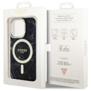 Guess GUHMP14XPCUMAK Apple iPhone 14 Pro Max 6.7" juodos spalvos kietas dėklas Marble MagSafe - Image 8