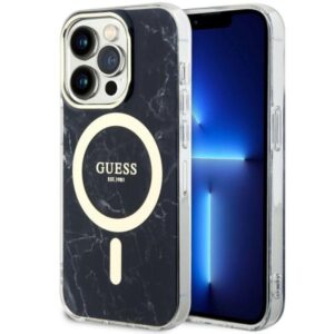 Guess GUHMP14XPCUMAK Apple iPhone 14 Pro Max 6.7" juodos spalvos kietas dėklas Marble MagSafe