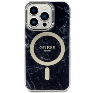 Guess GUHMP14XPCUMAK Apple iPhone 14 Pro Max 6.7" juodos spalvos kietas dėklas Marble MagSafe - Image 3