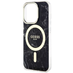 Guess GUHMP14XPCUMAK Apple iPhone 14 Pro Max 6.7" juodos spalvos kietas dėklas Marble MagSafe - Image 6