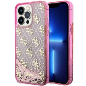 Guess GUHCP14XLC4PSGP Apple iPhone 14 Pro Max 6.7" rožinės spalvos kietas dėklas Liquid Glitter 4G Transculent - Image 1