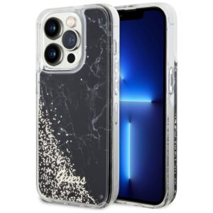 Guess GUHCP14LLCSGSGK Apple iPhone 14 Pro 6.1" juodos spalvos kietas dėklas Liquid Glitter Marble - Image 1