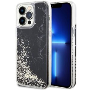 Guess GUHCP14XLCSGSGK Apple iPhone 14 Pro Max 6.7" juodos spalvos kietas dėklas Liquid Glitter Marble