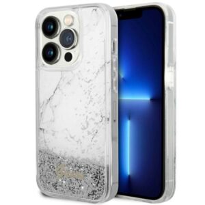 Guess GUHCP14LLCSGSGH Apple iPhone 14 Pro 6.1" baltos spalvos kietas dėklas Liquid Glitter Marble