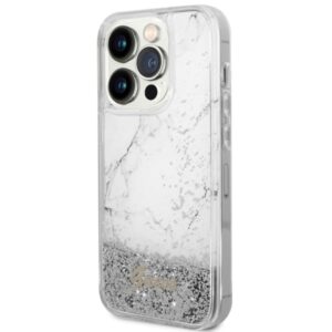 Guess GUHCP14LLCSGSGH Apple iPhone 14 Pro 6.1" baltos spalvos kietas dėklas Liquid Glitter Marble - Image 2