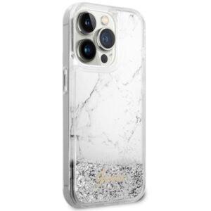 Guess GUHCP14LLCSGSGH Apple iPhone 14 Pro 6.1" baltos spalvos kietas dėklas Liquid Glitter Marble - Image 4